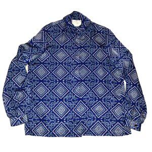 Vtg Pendleton Blouse Sz M USA High Neck Blue Secretary Long Sleeve Lightweight